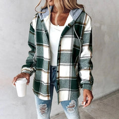 Klea – Laid-Back Plaid Hooded Shirt Jacket