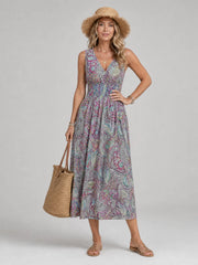 Marisela | Sleeveless Paisley Print Midi Dress