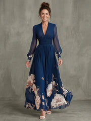 Ziva | Pleated Sheer Sleeves Maxi Dress