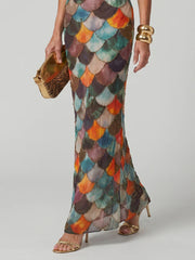Larkin | Fitted Multicolor Scale Pattern Maxi Dress