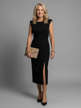 Thessaly | Sleeveless Structured Midi Dress with Front Slit