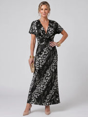 Astra | Short Sleeve Abstract Pattern Maxi Dress