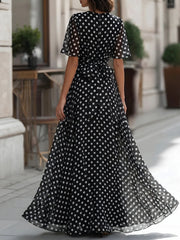 Polka Dot Chiffon V-Neck Maxi Dress