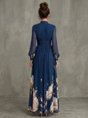Ziva | Pleated Sheer Sleeves Maxi Dress