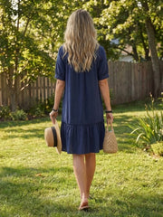 Sabine | Short Sleeve Button Front Ruffle Hem Dress