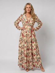 Camelo | Floral Print Long Sleeve Tiered Maxi Dress