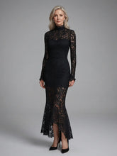 Margaret | Long Sleeve High Neck Lace Midi Dress