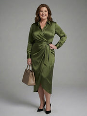Odessa | Long Sleeve Collared Wrap Midi Dress