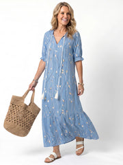 Alora | Floral Print Tassel Tie Midi Dress