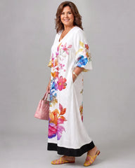 Florienne | Watercolor Bloom Print Flowing Pocket Midi Dress