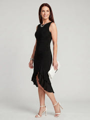 Greer | Sleeveless Fitted Ruched Texture Midi Dress