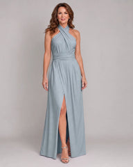 Cipa | Cross Halter Sleeveless Draped Midi Dress
