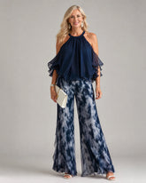 Xylara | Layered Halter Neck Printed Wide Leg Set