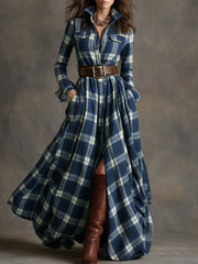 SIENNA – ELEGANT PLAID MAXI SHIRT DRESS