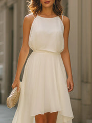 Halter Neck Layered High-Low Chiffon Dress