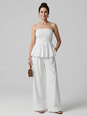Rila | Strapless Smocked Top And Wide Leg Pants Set
