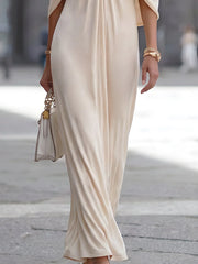 Pleated Cape Sleeve Draped Maxi Dress