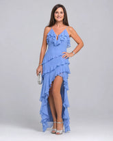 Ojela | Ruffle Trim Strappy High Low Midi Dress