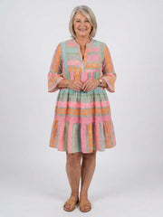 Maelle | Geometric Print V Neck Tiered Knee Length Dress