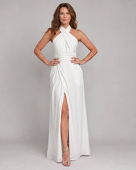 Cipa | Cross Halter Sleeveless Draped Midi Dress