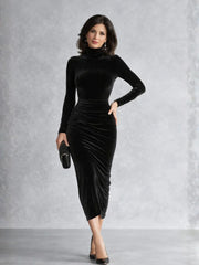 Camille | Ruched Velvet Midi Dress