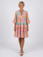 Maelle | Geometric Print V Neck Tiered Knee Length Dress