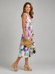 Flory | Floral Print Sleeveless Round Neck Midi Dress
