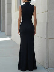 High-Neck Cross-Bodice Sleeveless Maxi Dress