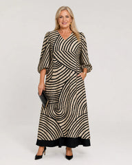 Vimera | Abstract Wave Print Casual Pocket Midi Dress