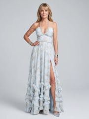 Alessia | Halter Neck Floral Beaded Strap Maxi Dress