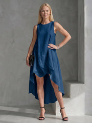 Zoya | Sleeveless High Low Flowing Shape Midi Dress