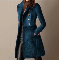 Elara – Elegant Double-Breasted Sherpa Panel Coat