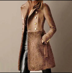 Elara – Elegant Double-Breasted Sherpa Panel Coat