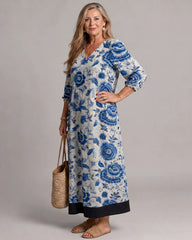 Celope | Blue Porcelain Floral Pocket Detail Midi Dress