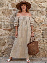 Vika | Off Shoulder Vertical Stripe Pattern Midi Dress