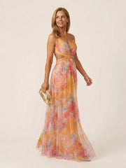 Thalira | Sleeveless V Neck Pleated Maxi Dress