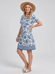 Nola | Short Sleeve Geometric Print Knee Length Dress