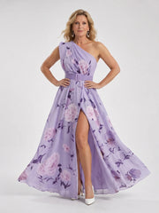 Manios | Floral Print One Shoulder Belted Maxi Dress