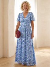Maris | Floral V Neck Short Sleeve Maxi Dress