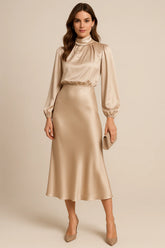 Midi Dress - High Neck, High Waist
