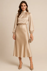 Midi Dress - High Neck, High Waist