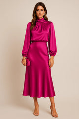 Midi Dress - High Neck, High Waist