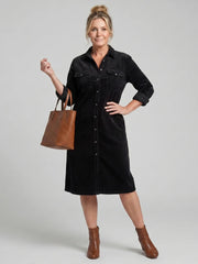 Pema | Long Sleeve Patch Pockets Midi Dress
