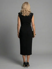 Thessaly | Sleeveless Structured Midi Dress with Front Slit
