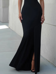 High-Neck Cross-Bodice Sleeveless Maxi Dress