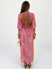 Gia | Vertical Stripe Cutout Waist Midi Dress