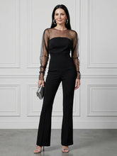 Oksana | Sheer Fitted Bodice Flared Leg Jumpsuit