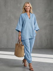 Georgiana | V Neck Tunic Gathered Trouser Set