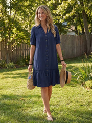 Sabine | Short Sleeve Button Front Ruffle Hem Dress