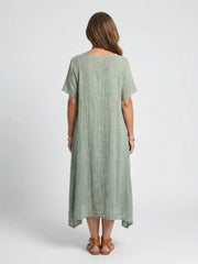 Marianne | Short Sleeve V Neck Midi Dress
